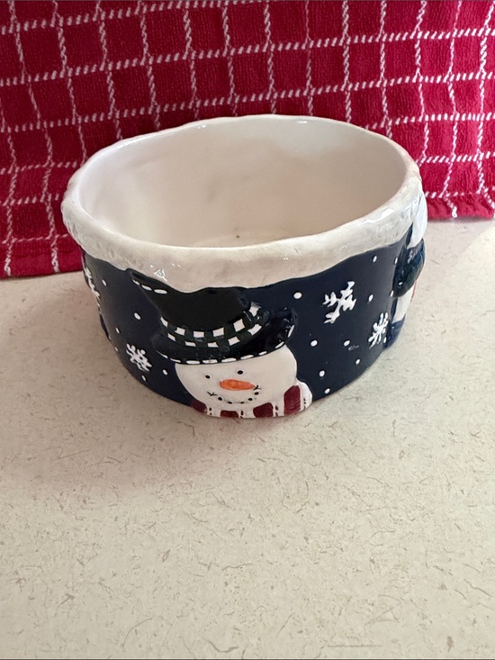 St. Nicholas Square Other - Snowman Ceramic Bowl/candle holder- Navy & White